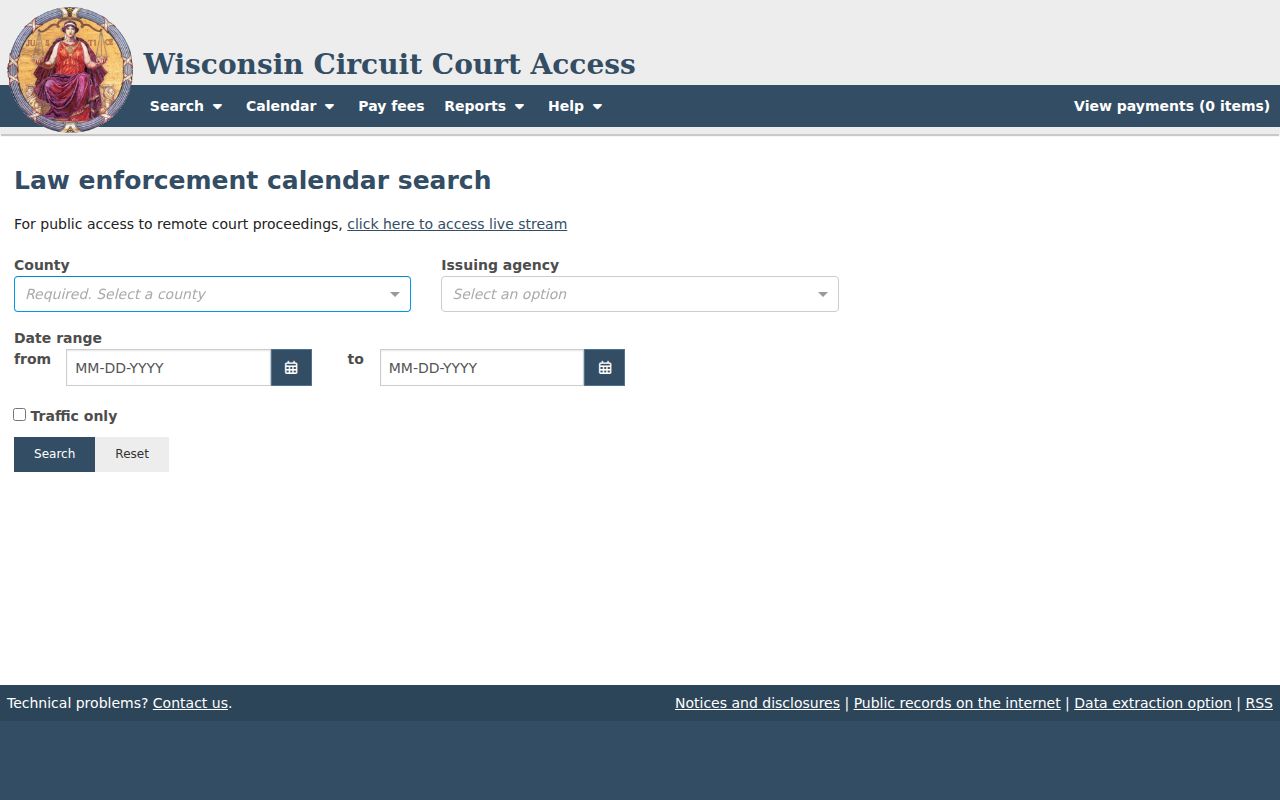 Fond du Lac County court calendar law enforcement search fields