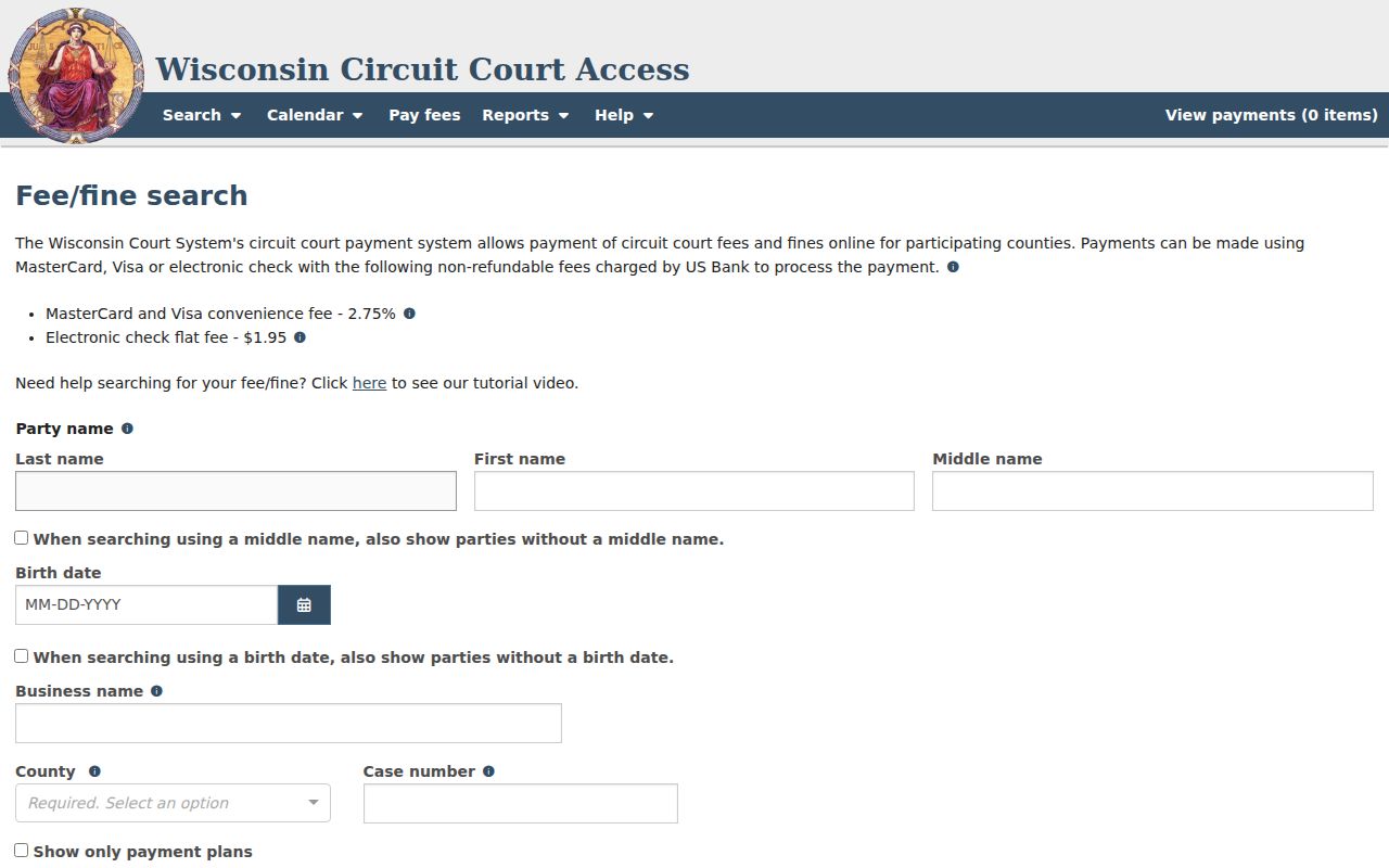 Fond du Lac County traffic court records WCCA online payment search