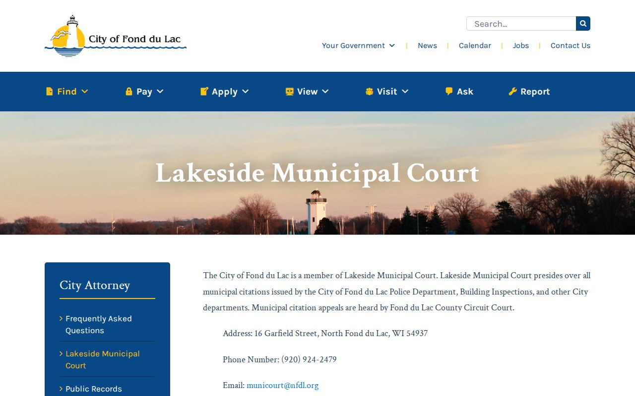 Fond du Lac court docket Lakeside Municipal Court information