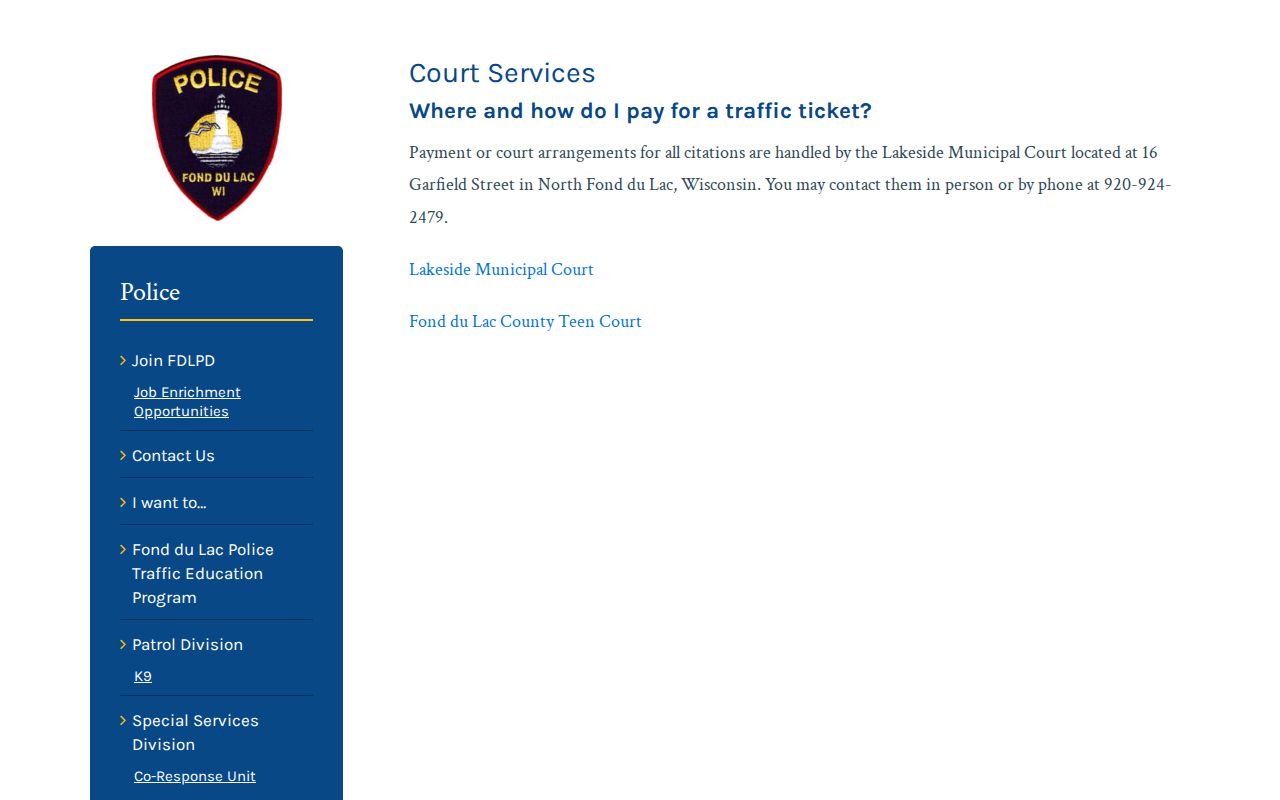 Fond du Lac court docket police citation route